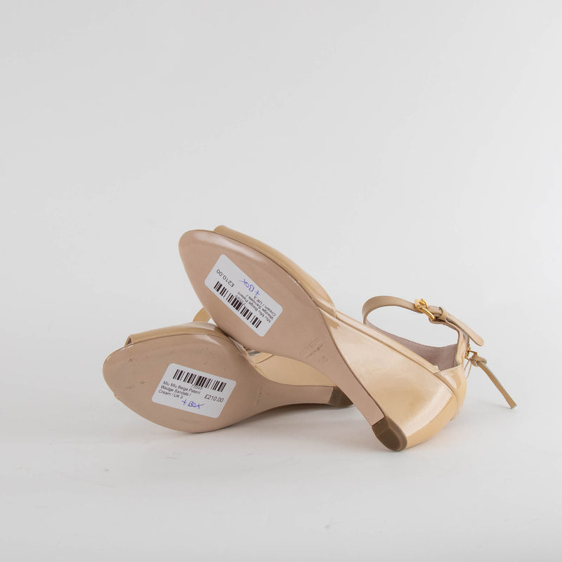 Miu Miu Beige Patent Wedge Sandals