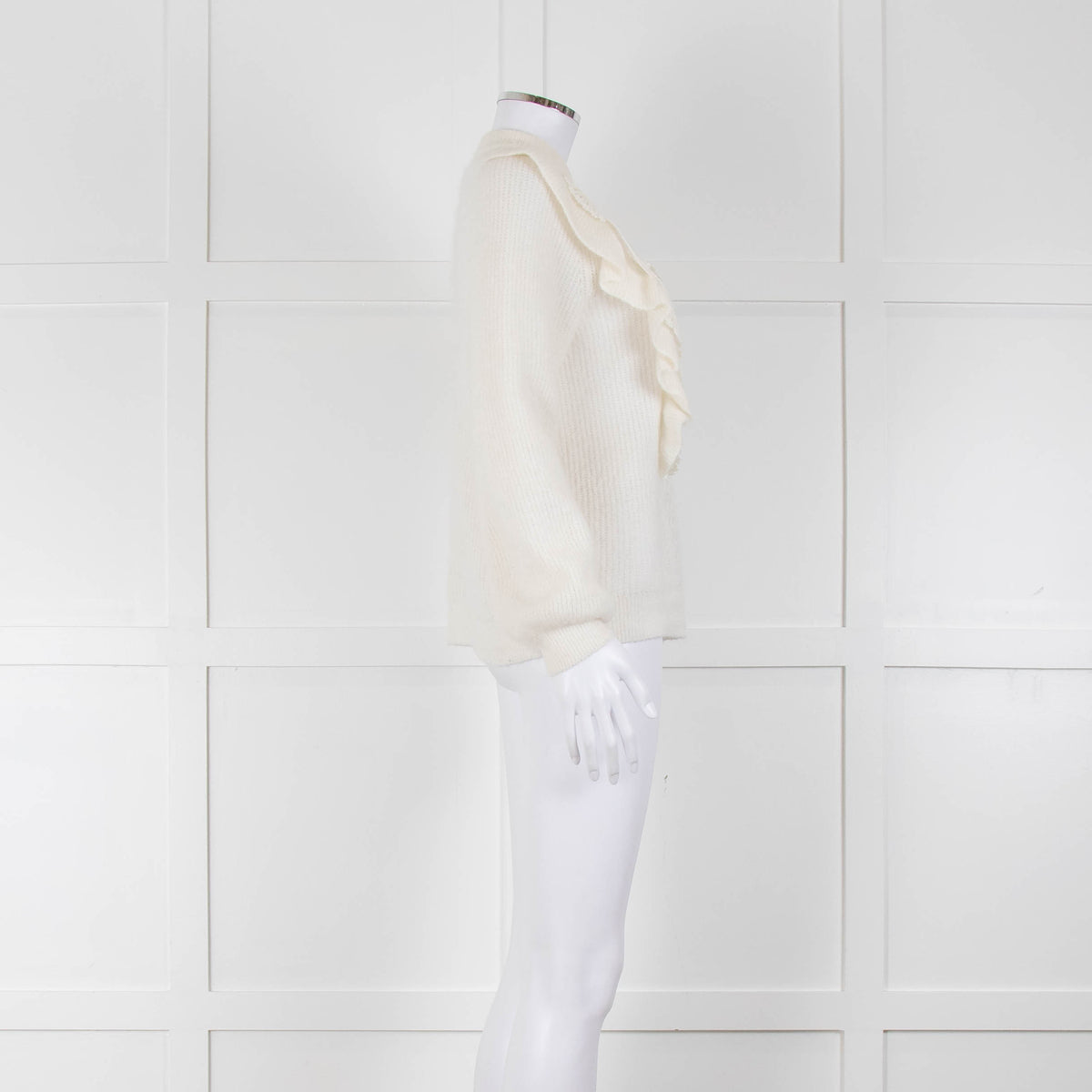 Sezane Cream Frill Lace Front Detail Jumper