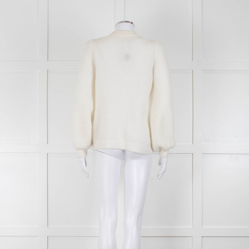 Sezane Cream Frill Lace Front Detail Jumper