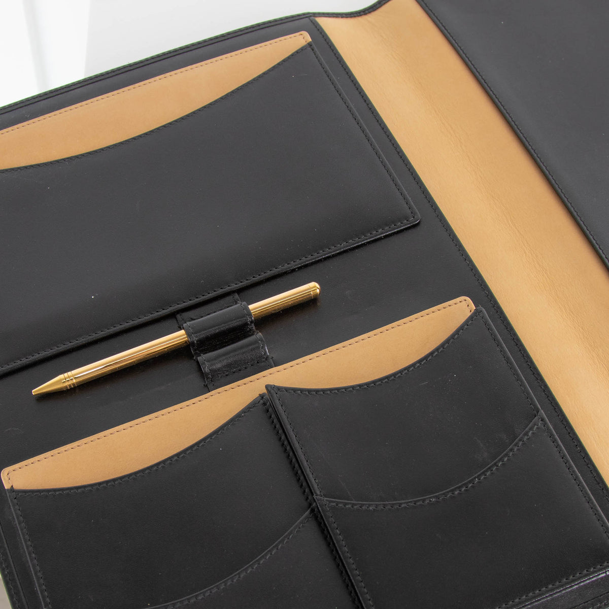 Smythson Black Leather Portfolio With Pencil