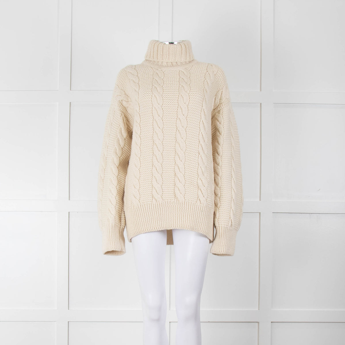 &Daughter Cable Knit Ecru High Neck Jumper