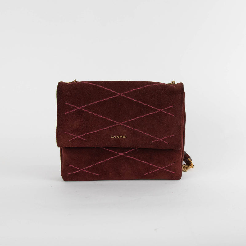 Lanvin Burgundy Brown Suede Crossbody Bag