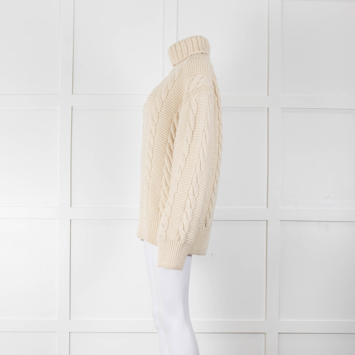 &Daughter Cable Knit Ecru High Neck Jumper