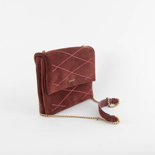 Lanvin Burgundy Brown Suede Crossbody Bag