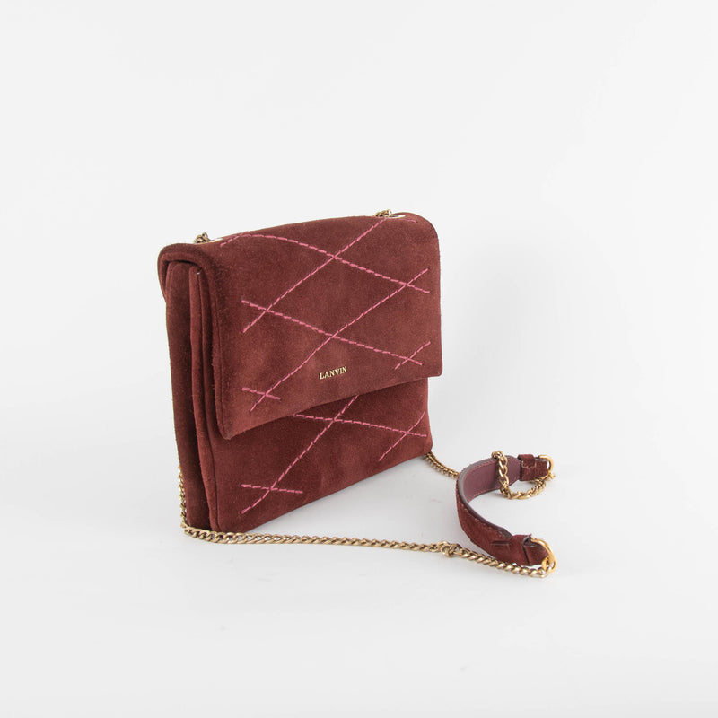 Lanvin Burgundy Brown Suede Crossbody Bag