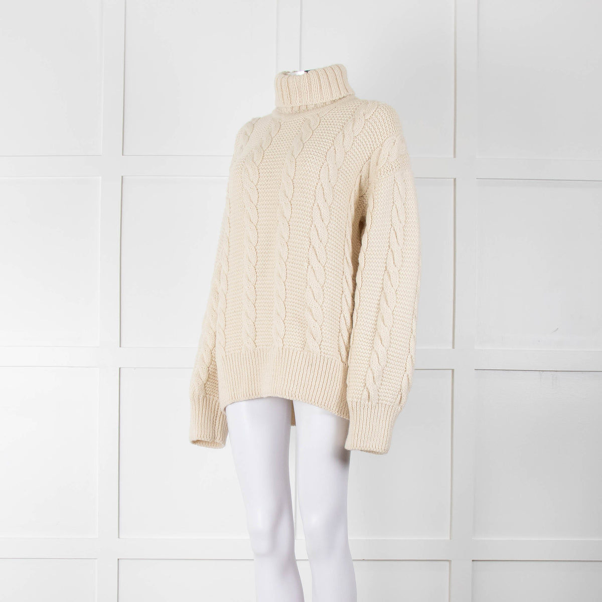 &Daughter Cable Knit Ecru High Neck Jumper