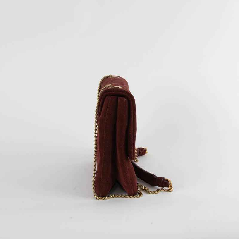 Lanvin Burgundy Brown Suede Crossbody Bag
