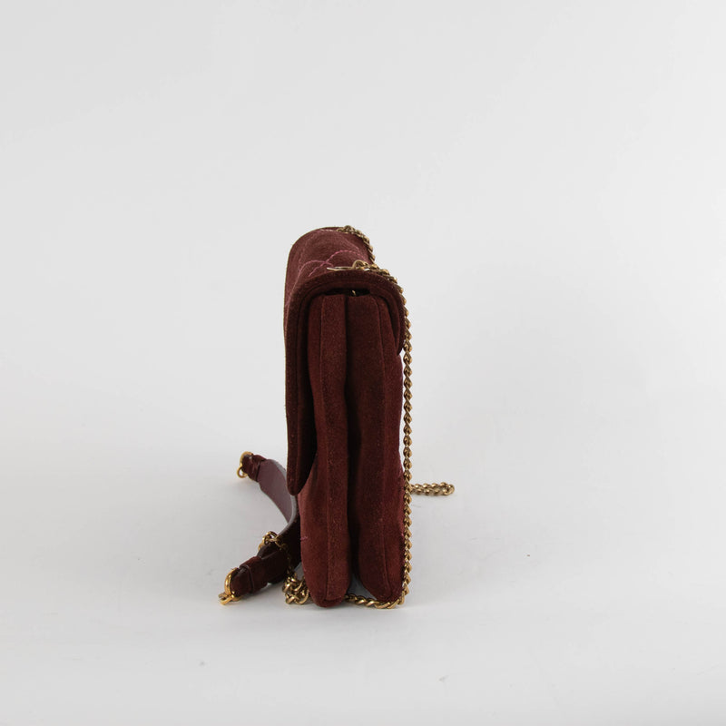Lanvin Burgundy Brown Suede Crossbody Bag