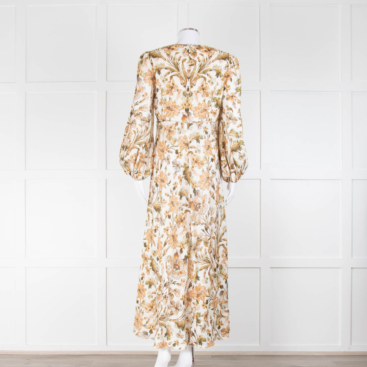 Zimmermann High Neck Linen Muted Floral Dress