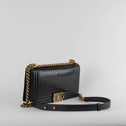 Chanel Black Leather Reverso Boy Bag