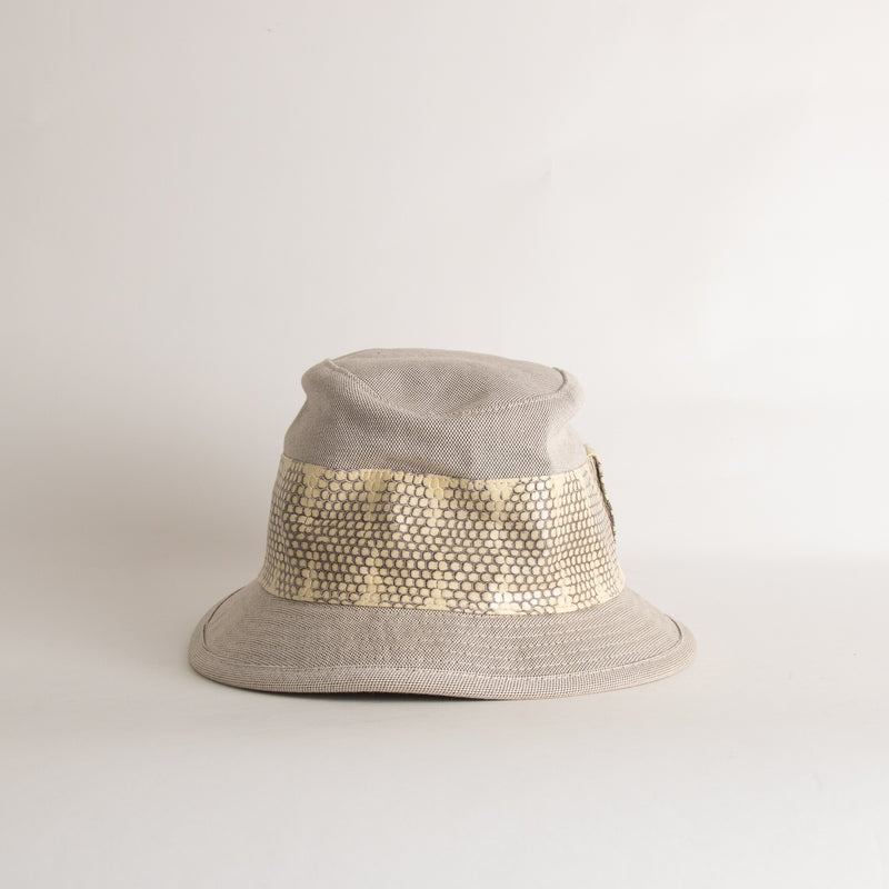 Hermes Beige Canvas Snake Leather Trim Hat