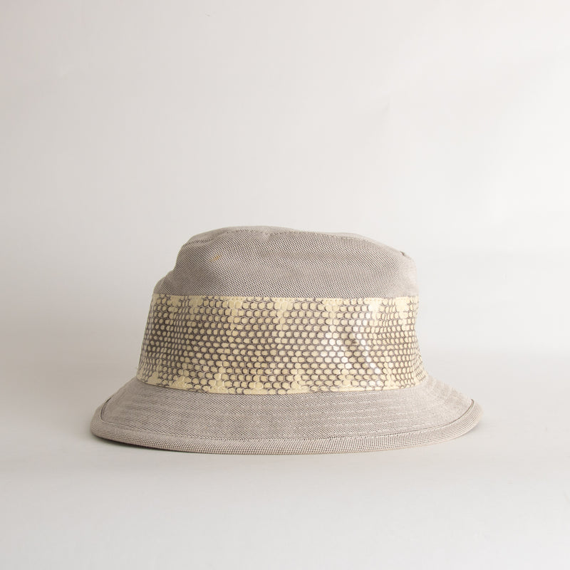 Hermes Beige Canvas Snake Leather Trim Hat