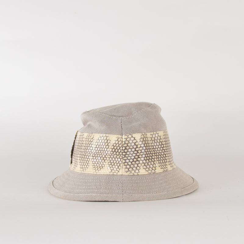 Hermes Beige Canvas Snake Leather Trim Hat