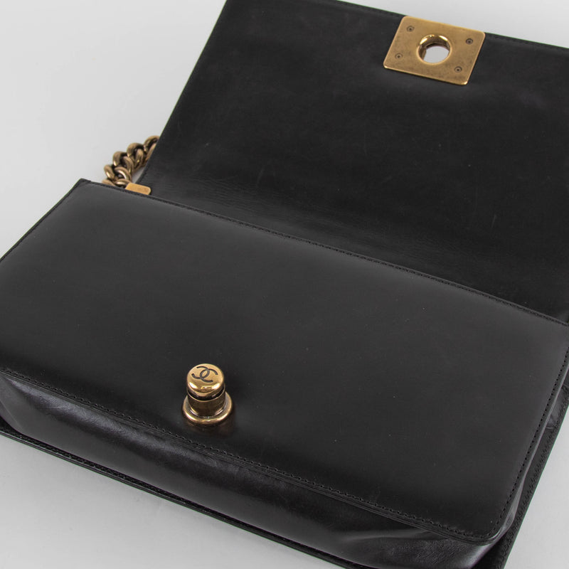 Chanel Black Leather Reverso Boy Bag