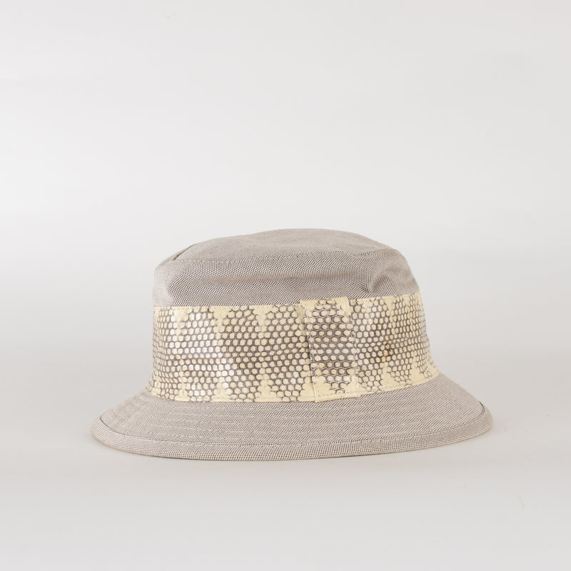 Hermes Beige Canvas Snake Leather Trim Hat