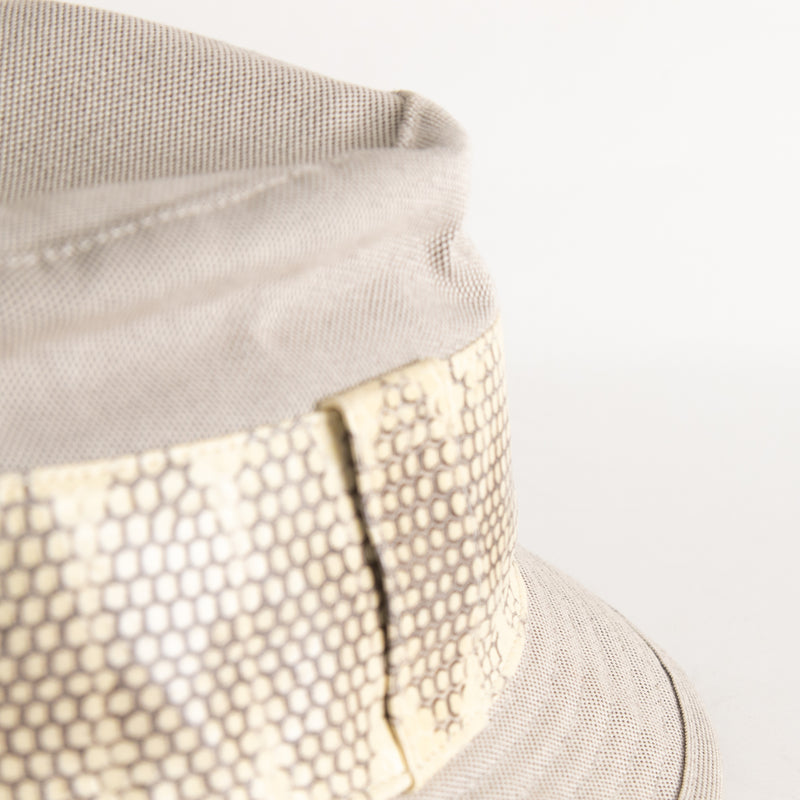 Hermes Beige Canvas Snake Leather Trim Hat