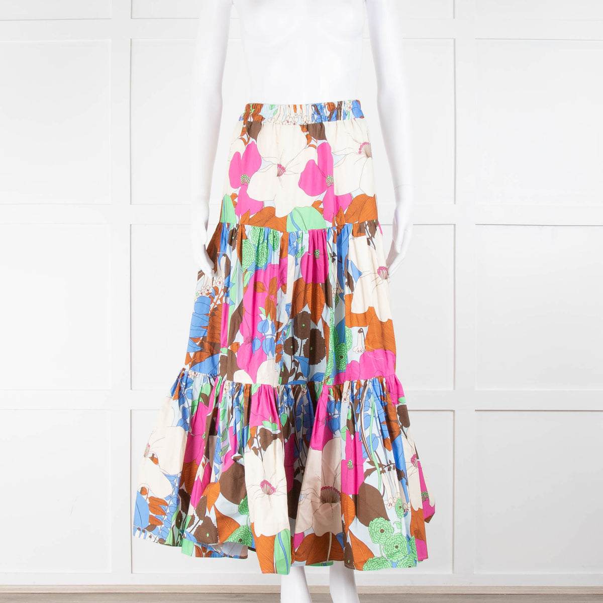 La Double J Multi-Coloured Floral Outline Tiered Maxi Skirt