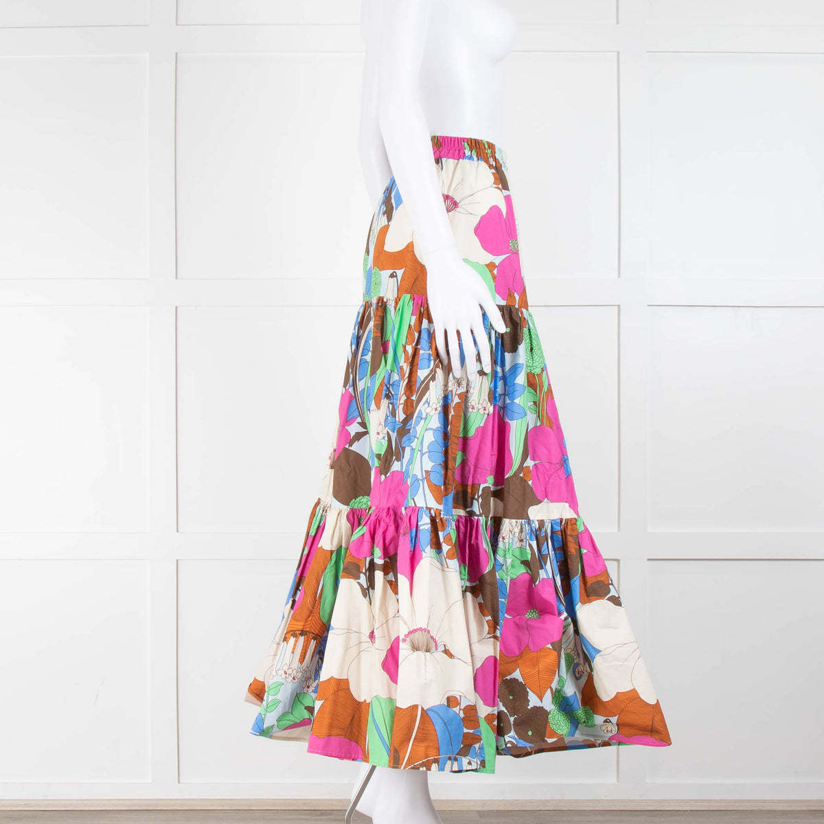La Double J Multi-Coloured Floral Outline Tiered Maxi Skirt
