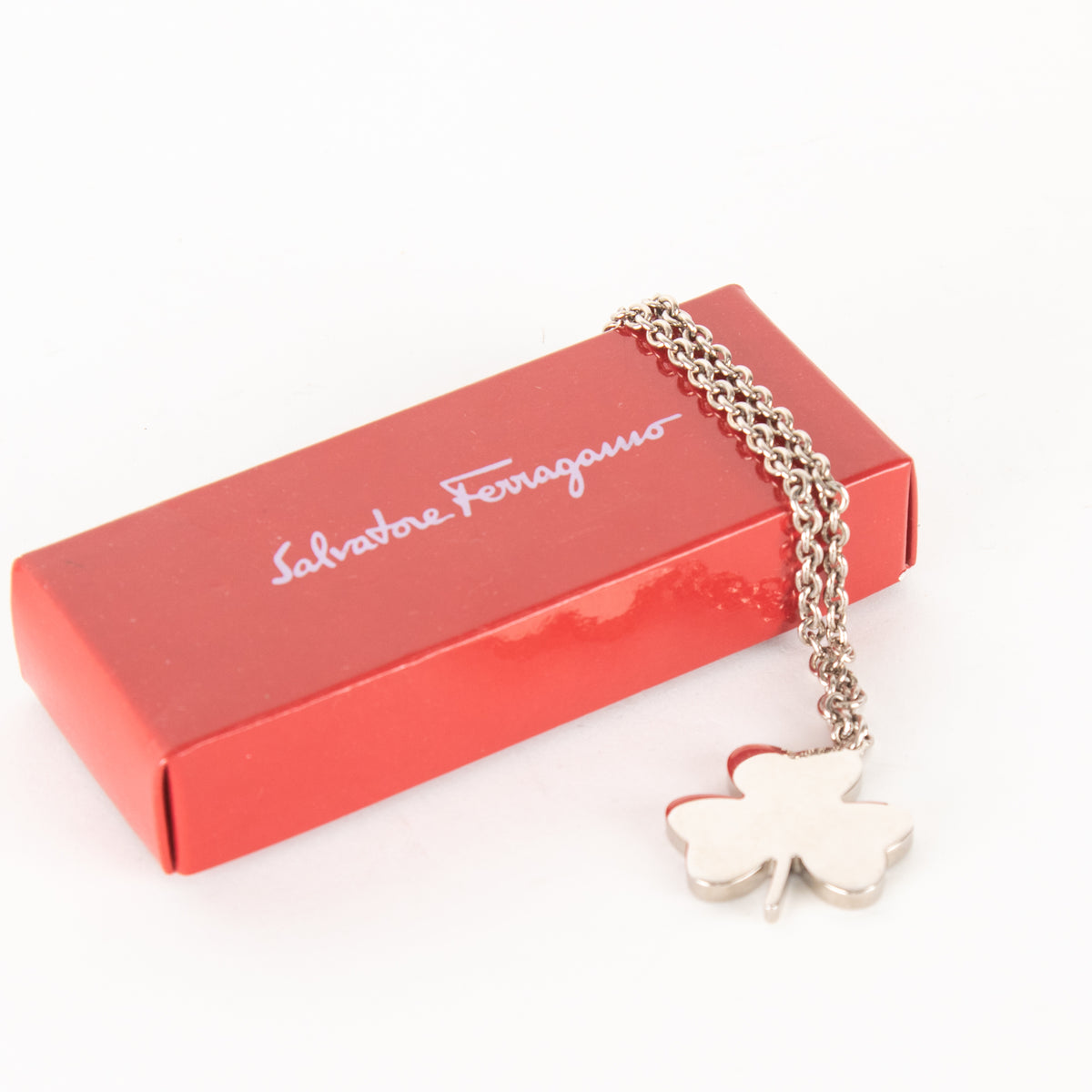 Salvatore Ferragamo Silver Black Clover Necklace