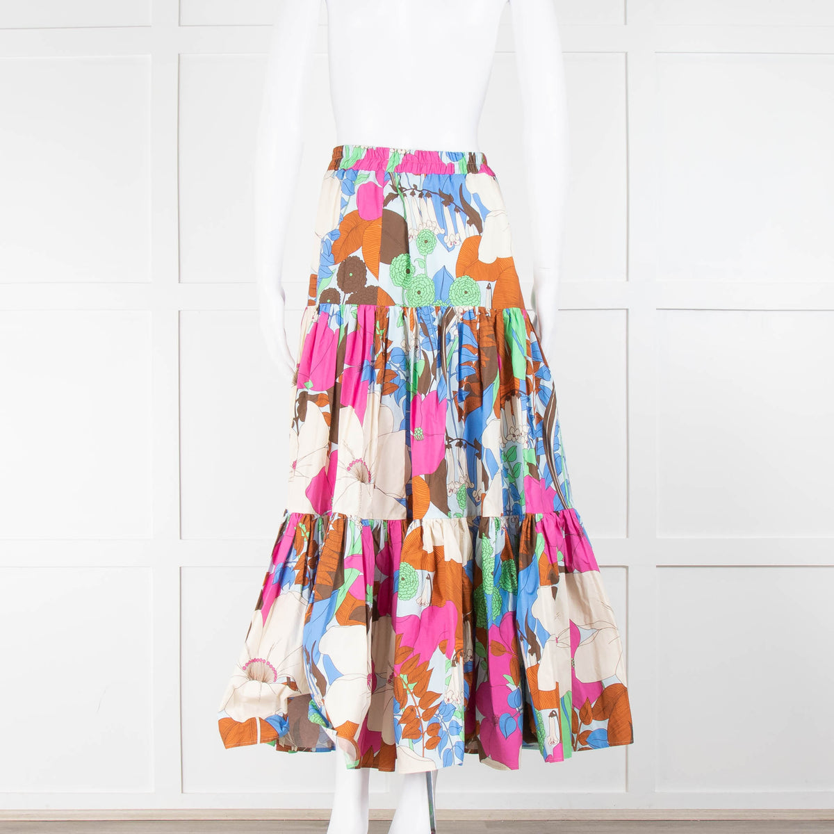 La Double J Multi-Coloured Floral Outline Tiered Maxi Skirt