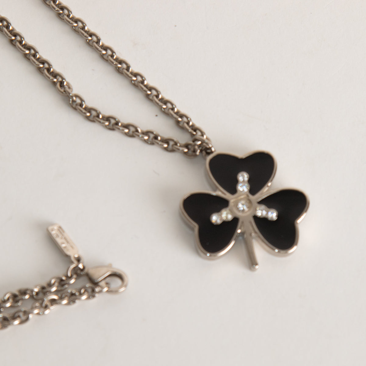 Salvatore Ferragamo Silver Black Clover Necklace