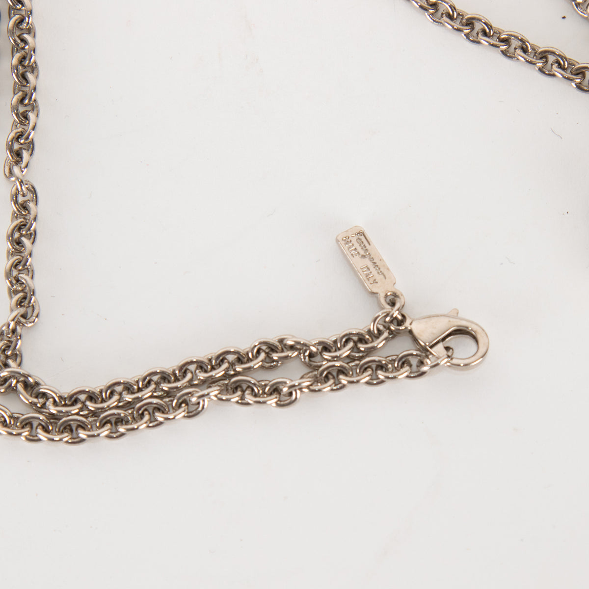 Salvatore Ferragamo Silver Black Clover Necklace