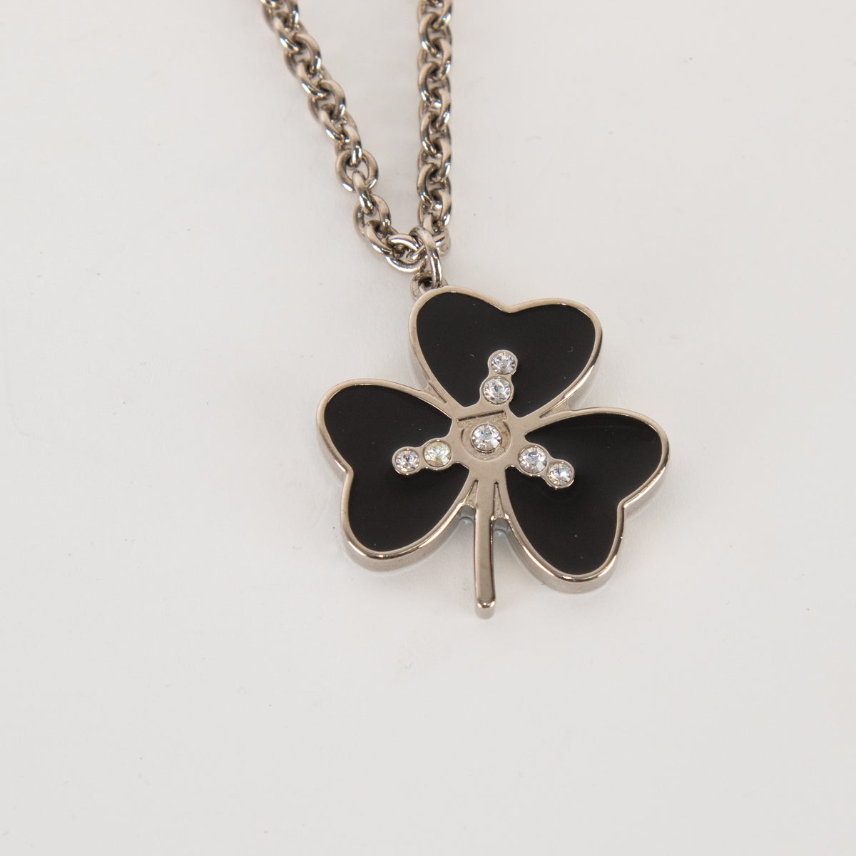 Salvatore Ferragamo Silver Black Clover Necklace