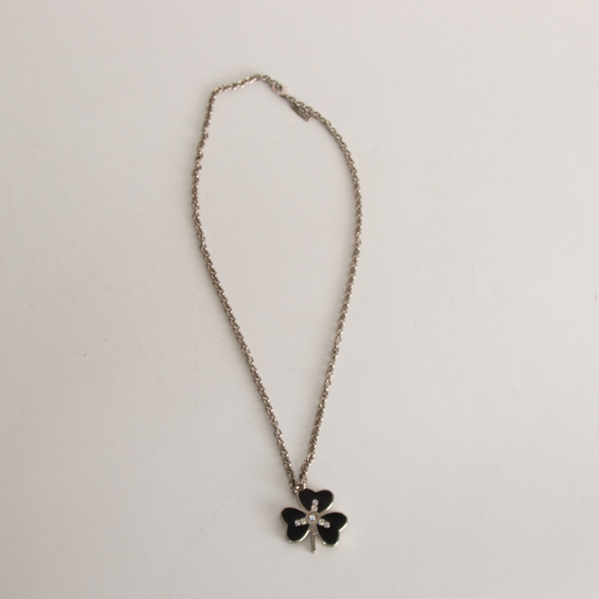Salvatore Ferragamo Silver Black Clover Necklace