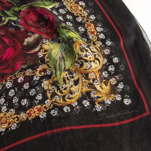Dolce & Gabbana Black Red Roses Silk Shawl