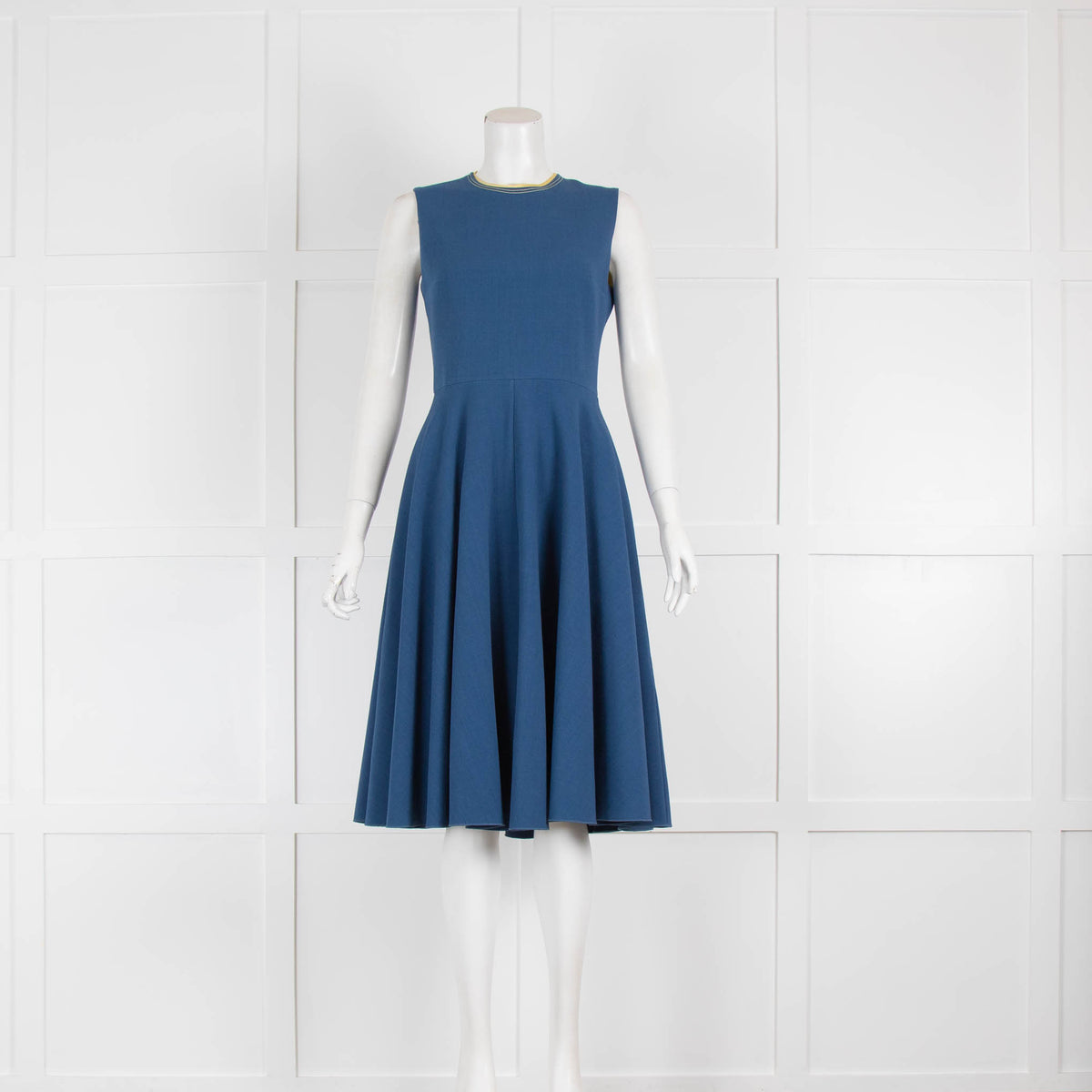 Roksanda Blue Yellow Trim Fit & Flare Sleeveless Dress