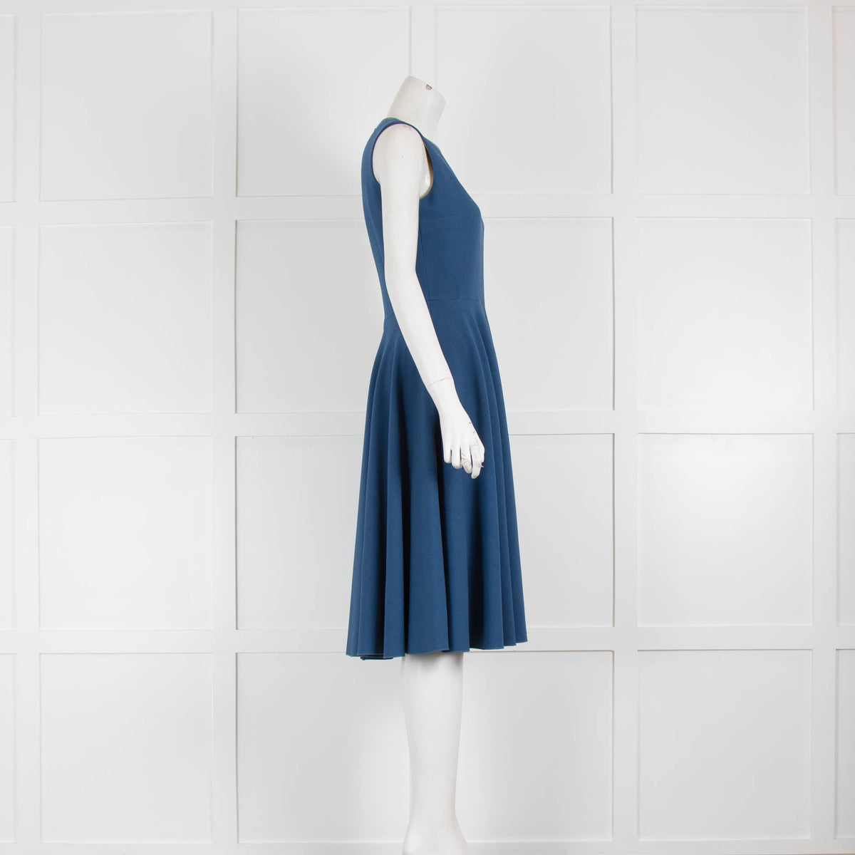 Roksanda Blue Yellow Trim Fit & Flare Sleeveless Dress