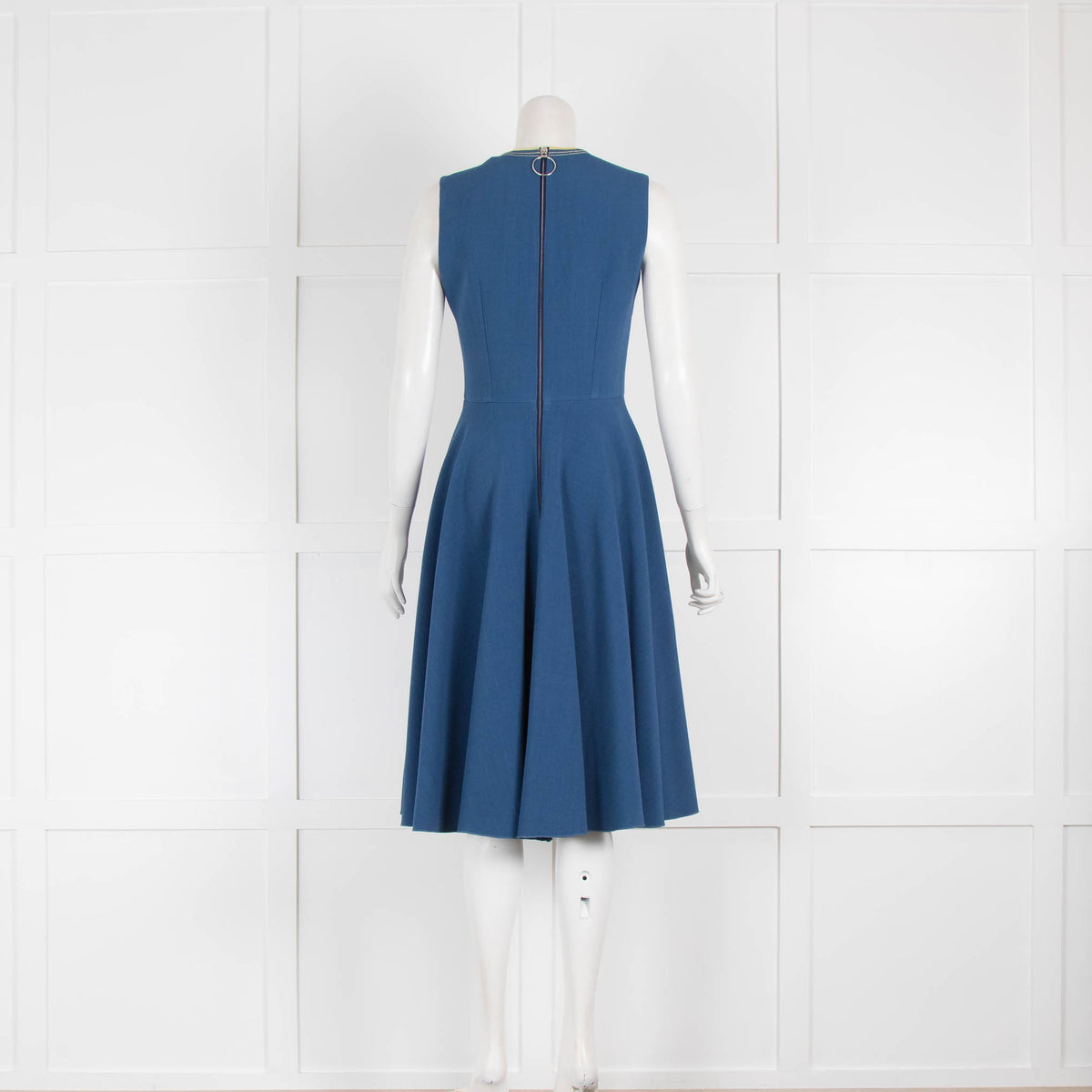 Roksanda Blue Yellow Trim Fit & Flare Sleeveless Dress