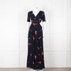 Ba&sh Navy Red Cut Out Short Sleeve Maxi Dress