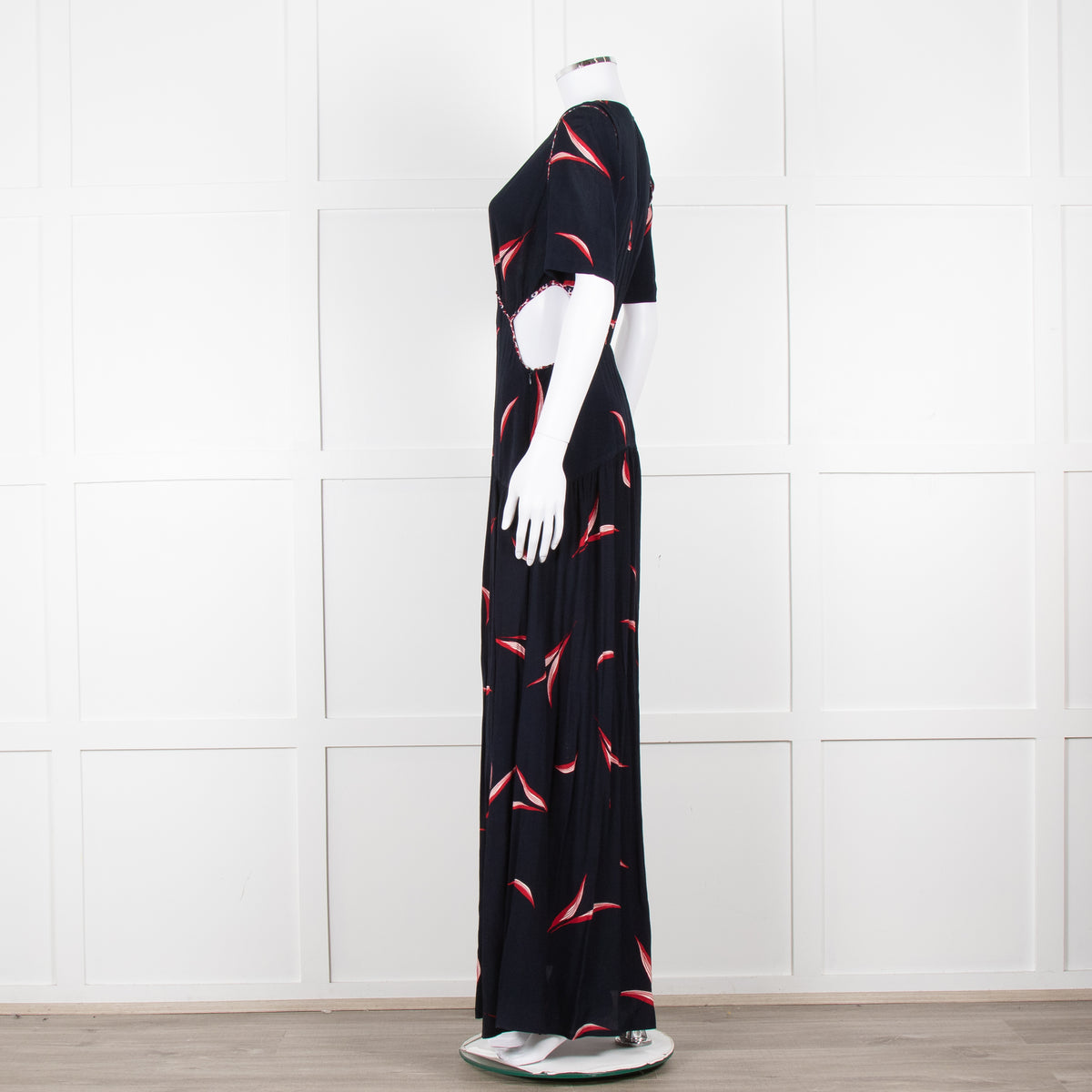 Ba&sh Navy Red Cut Out Short Sleeve Maxi Dress