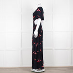 Ba&sh Navy Red Cut Out Short Sleeve Maxi Dress