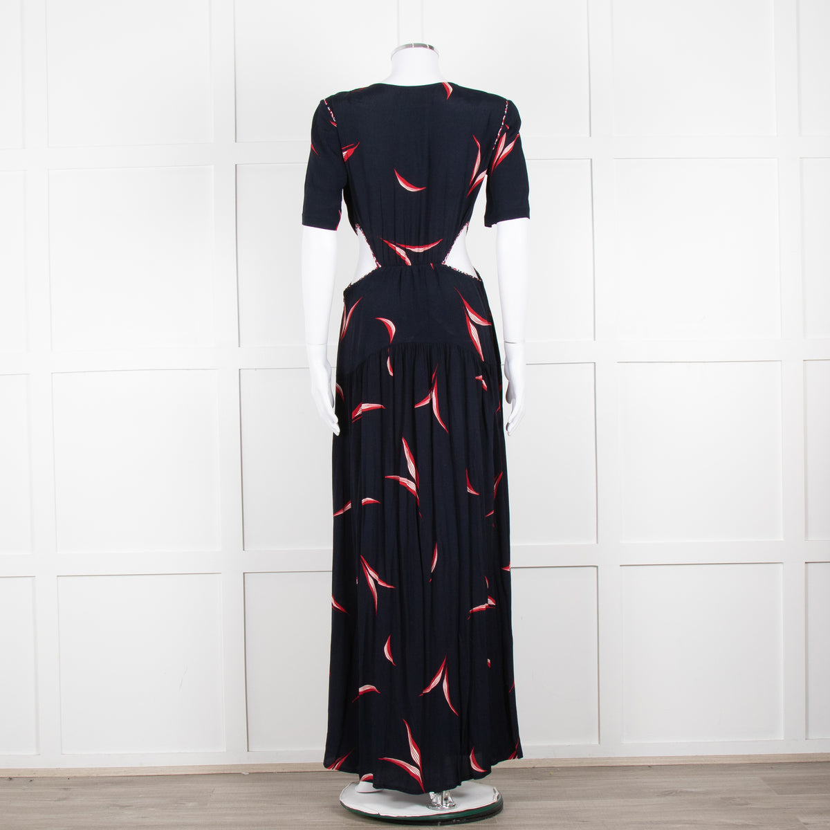 Ba&sh Navy Red Cut Out Short Sleeve Maxi Dress