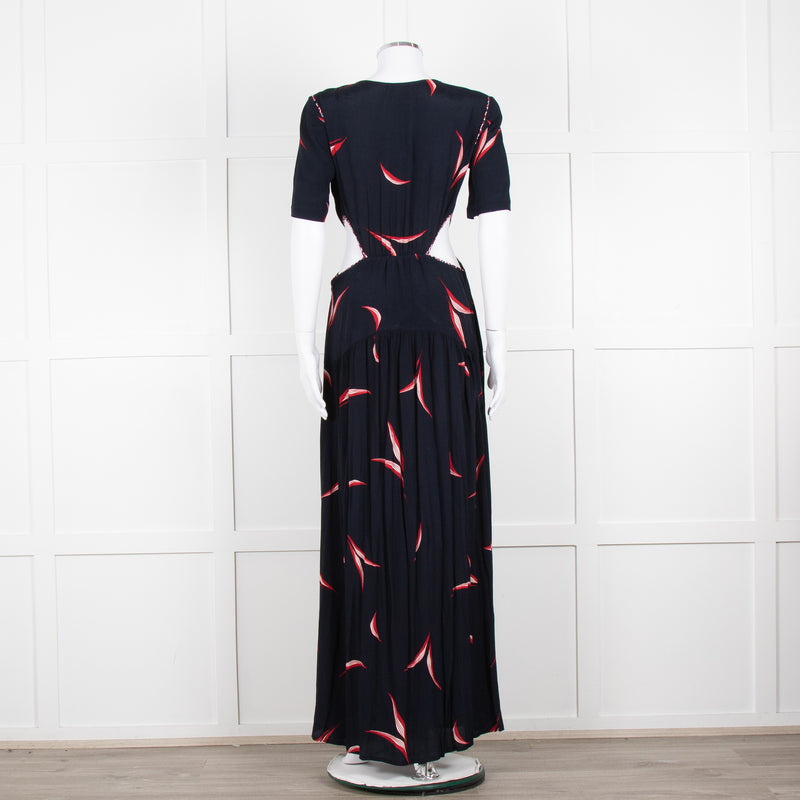 Ba&sh Navy Red Cut Out Short Sleeve Maxi Dress