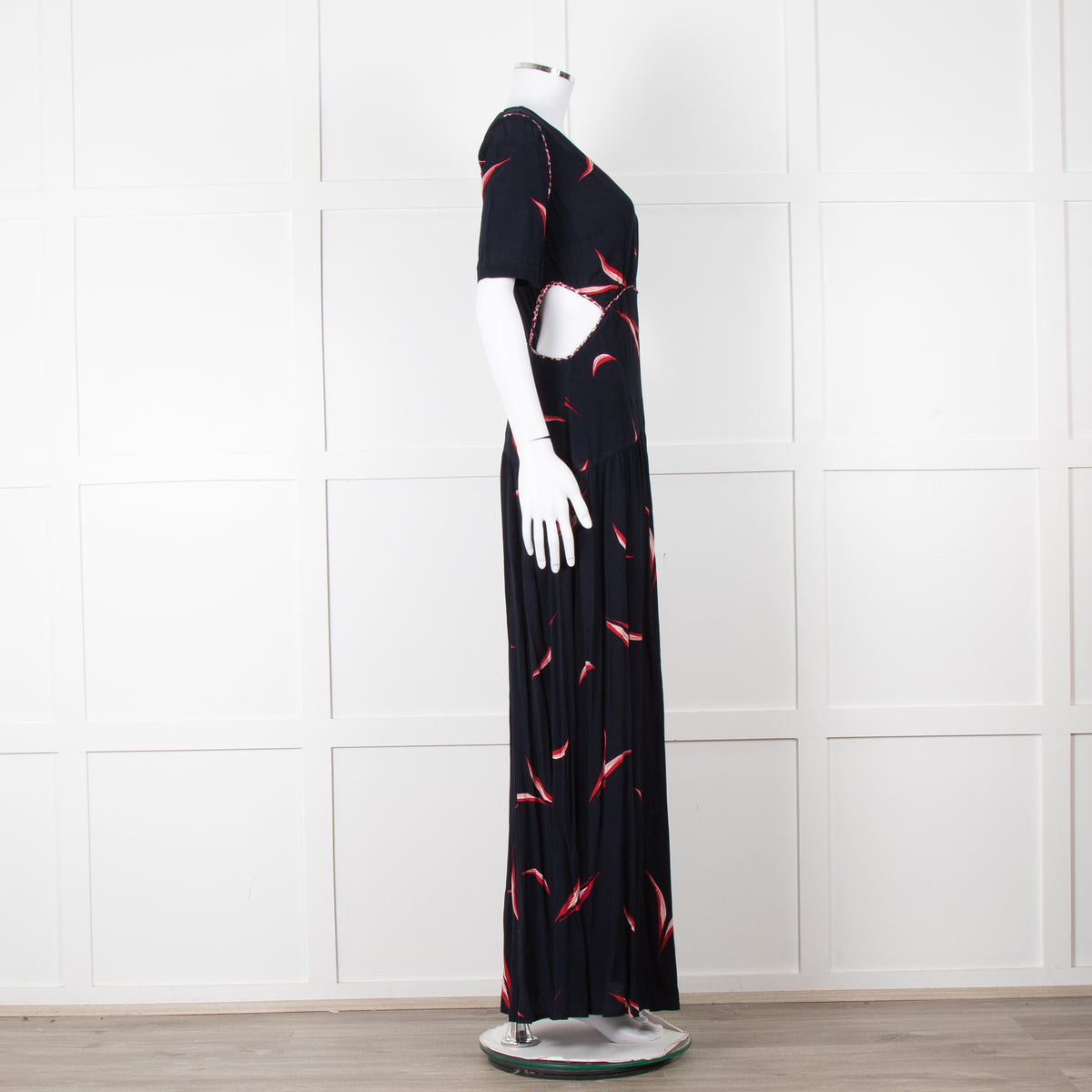 Ba&sh Navy Red Cut Out Short Sleeve Maxi Dress