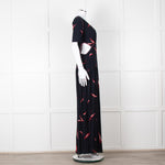 Ba&sh Navy Red Cut Out Short Sleeve Maxi Dress