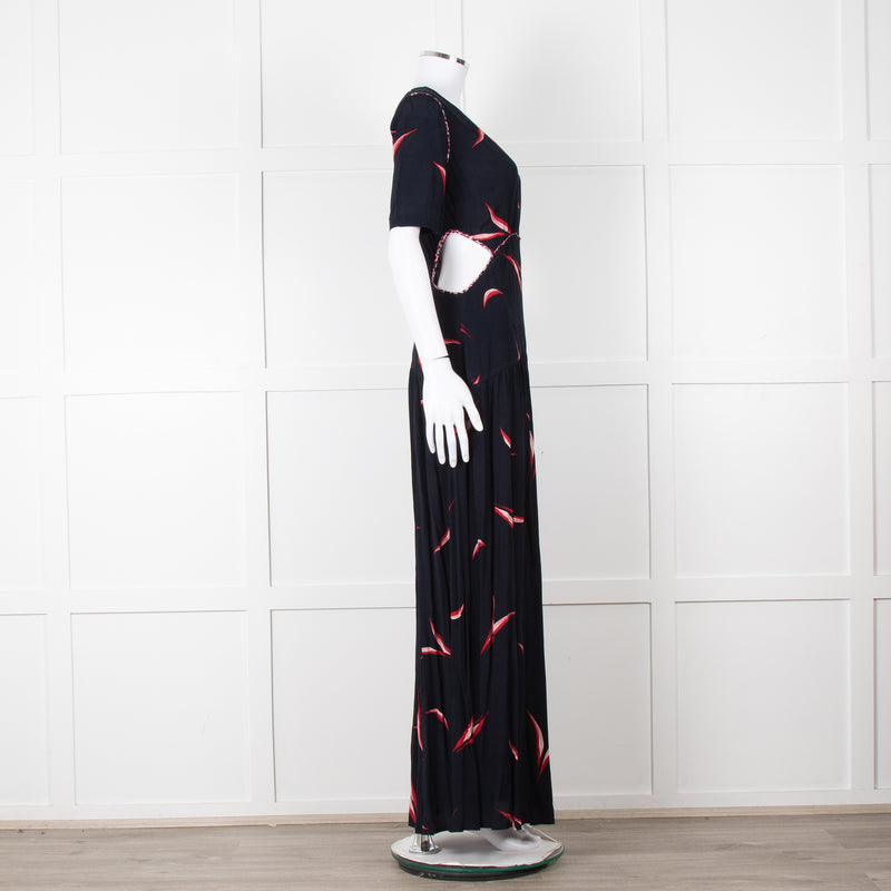Ba&sh Navy Red Cut Out Short Sleeve Maxi Dress