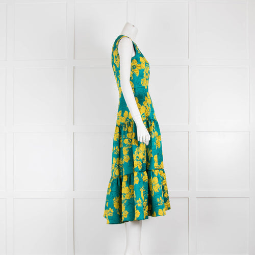 Carolina Herrera Green Yellow Floral Tiered Maxi Dress