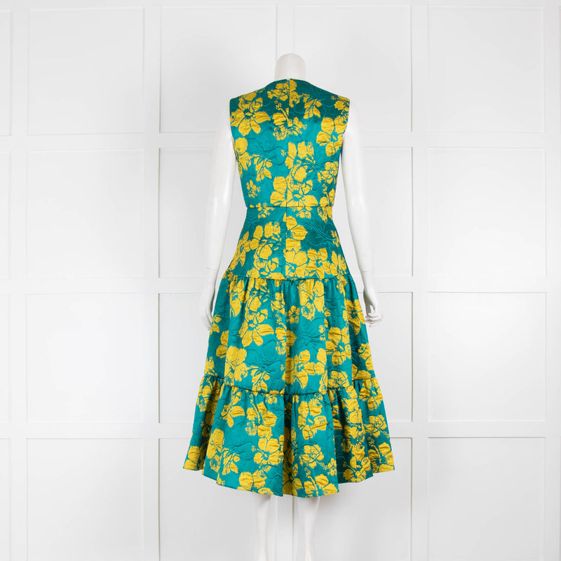 Carolina Herrera Green Yellow Floral Tiered Maxi Dress