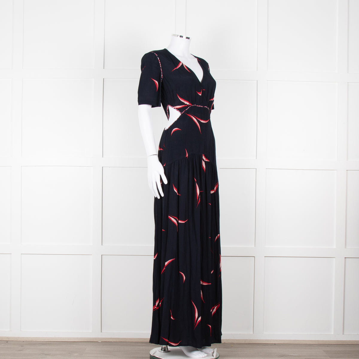 Ba&sh Navy Red Cut Out Short Sleeve Maxi Dress