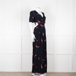 Ba&sh Navy Red Cut Out Short Sleeve Maxi Dress