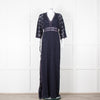Ba&sh Navy Blue Crochet Short Sleeve Maxi Dress