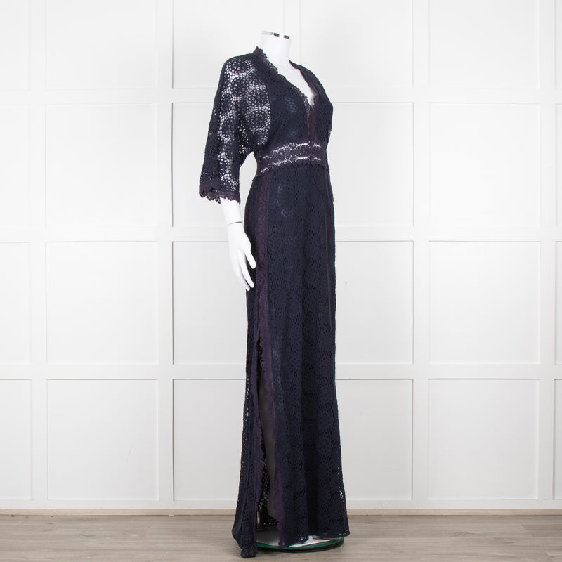 Ba&sh Navy Blue Crochet Short Sleeve Maxi Dress