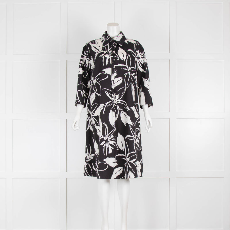 Luisa Cerano Black and White Hibiscus Print Dress