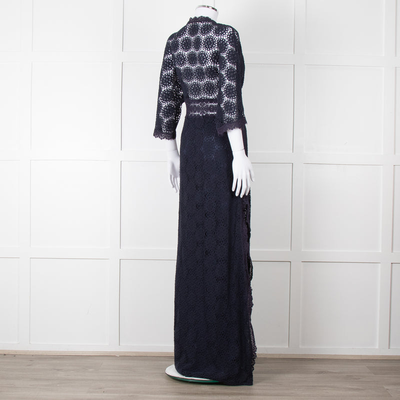Ba&sh Navy Blue Crochet Short Sleeve Maxi Dress