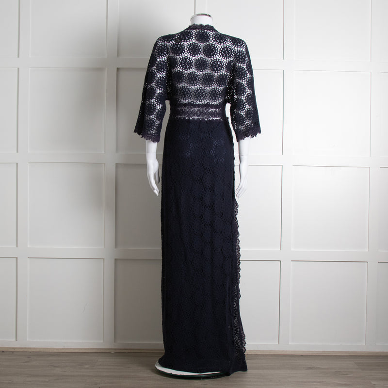 Ba&sh Navy Blue Crochet Short Sleeve Maxi Dress