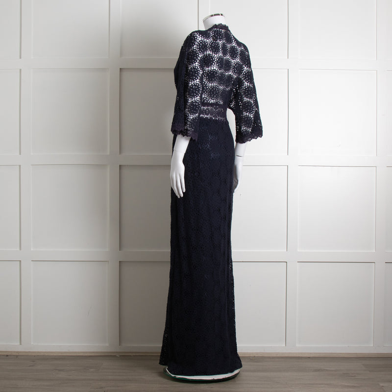 Ba&sh Navy Blue Crochet Short Sleeve Maxi Dress